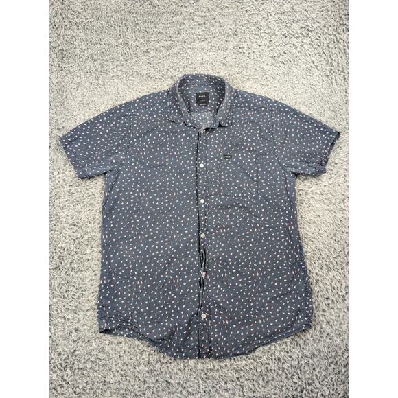 RVCA Shirt Men Large Blue Button Up Short Sleeve Skater Geometric Print Hipster - Picture 1 of 6